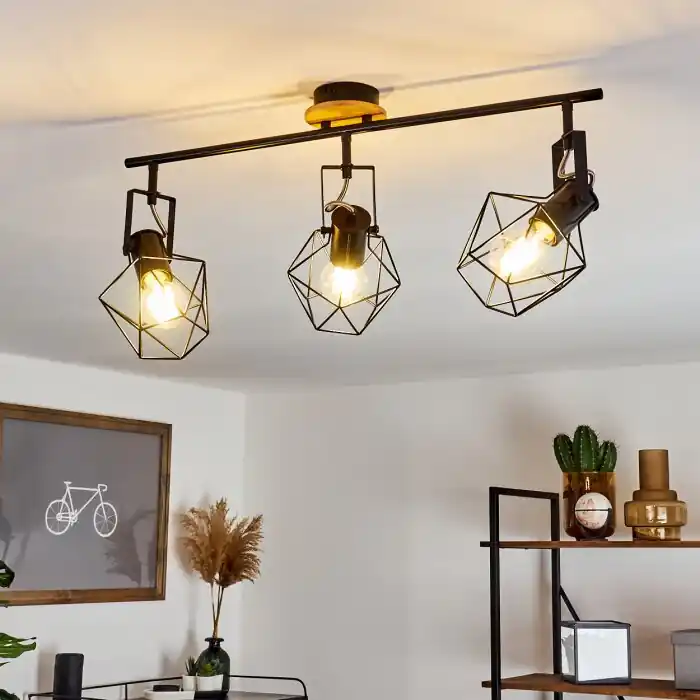Maracambo Plafondlamp Hout donker, Zwart, 3-lichts Koopje