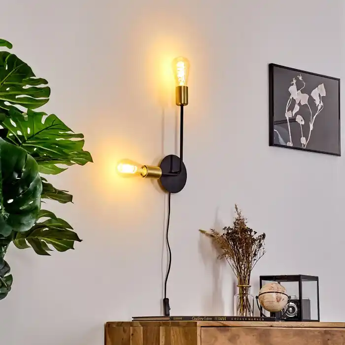 Favoriet Sattons Muurlamp Messing, Zwart, 2-lichts