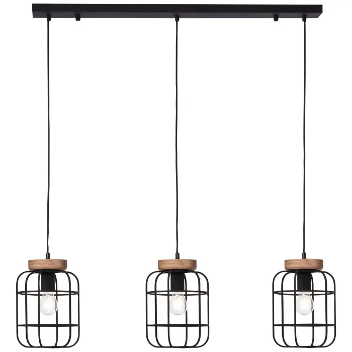 Seizoensaanbieding Brilliant Gwen Hanglamp Hout licht, Zwart, 3-lichts