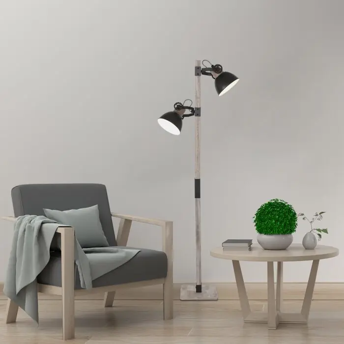 Goedkoop Steinhauer Gearwood Staande lamp Antraciet, Hout donker, 2-lichts