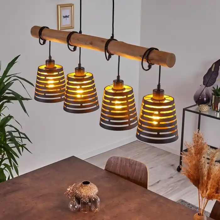 Dagaanbieding Strathmore Hanglamp Hout licht, Zwart, 4-lichts