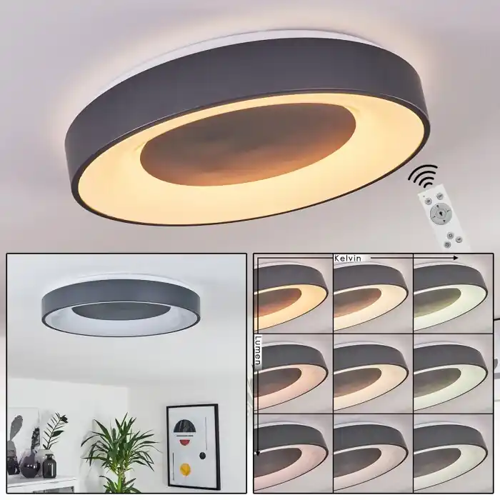 Premium Casina Plafondlamp LED Antraciet, Wit, 1-licht, Afstandsbediening