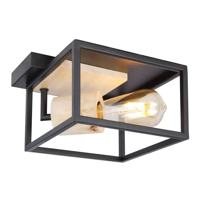 Globo HAGAR Plafondlamp Hout licht, Zwart, 1-licht Gecertificeerd