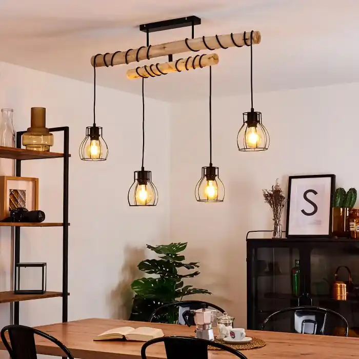 Gereduceerde Prijs Gondo Plafondlamp Hout licht, Zwart, 4-lichts