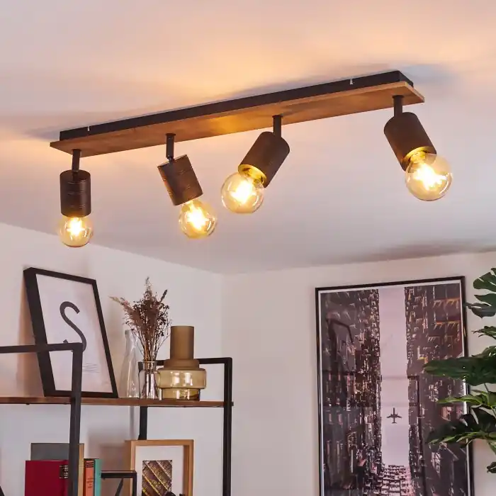 Merkproduct Raccuia Plafondlamp Hout donker, Zwart, 4-lichts