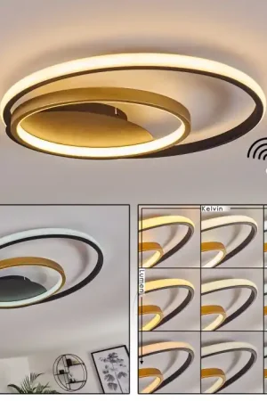 Aanbieding Trapani Plafondlamp LED Goud, Zwart, 1-licht, Afstandsbediening, Kleurwisselaar