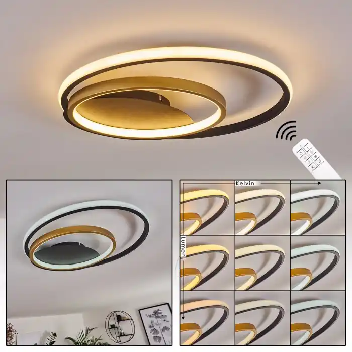 Aanbieding Trapani Plafondlamp LED Goud, Zwart, 1-licht, Afstandsbediening, Kleurwisselaar