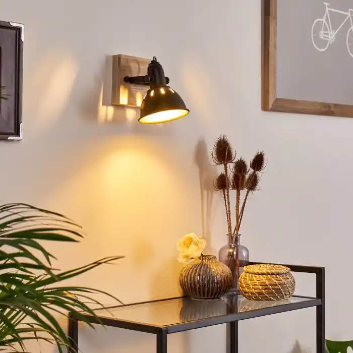 Tina Muurlamp Hout donker, Zwart, 1-licht Aanbieding