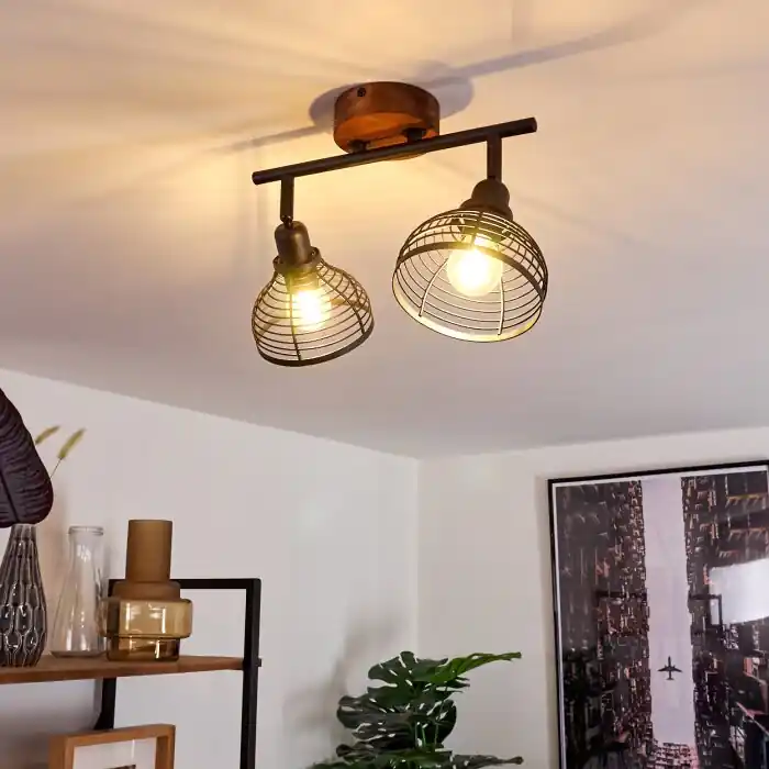 Omba Plafondlamp Hout donker, Zwart, 2-lichts Must-Have