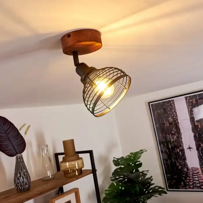 Dagaanbieding Kesao Plafondlamp Hout donker, Zwart, 1-licht