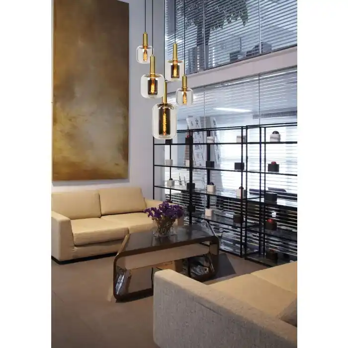 Meest Verkocht Lucide JOANET Hanglamp Goud, Grijs, Messing, Zwart, 5-lichts
