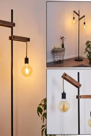 Aarhus Staande lamp Hout donker, Zwart, 2-lichts Direct Verzonden