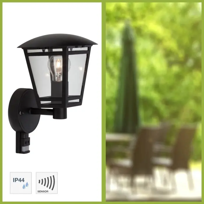 Bestel Nu Brilliant Riley Buiten muurverlichting Zwart, 1-licht, Bewegingsmelder