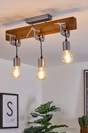 Aanbieding Hautahi Hanger Hout donker, Zwart, Zilver, 3-lichts
