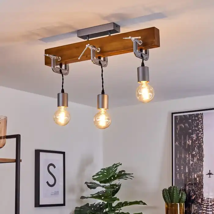 Aanbieding Hautahi Hanger Hout donker, Zwart, Zilver, 3-lichts