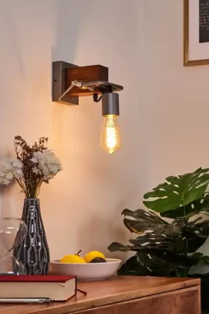 Aanbieding Hautahi Muurlamp Grijs, Hout donker, 1-licht