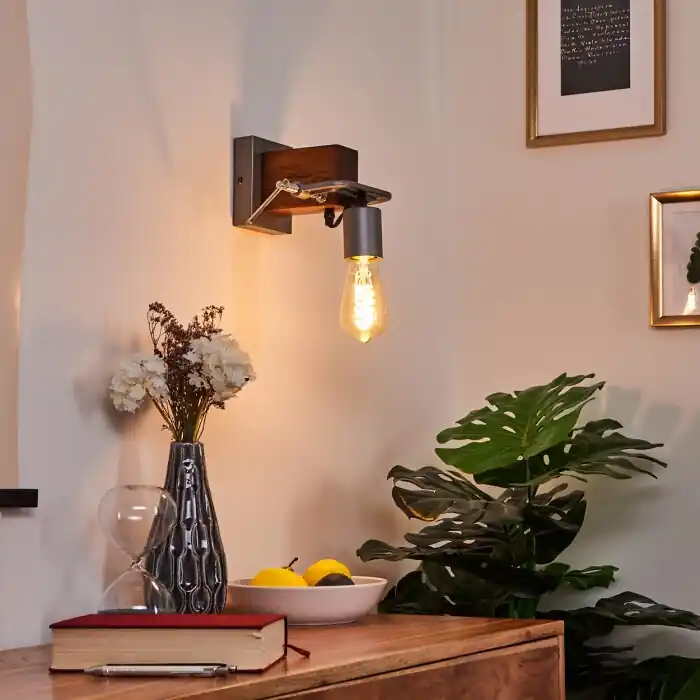 Aanbieding Hautahi Muurlamp Grijs, Hout donker, 1-licht