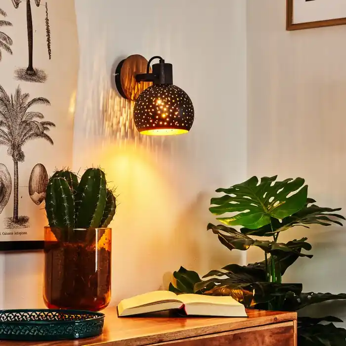 Imana Muurlamp Hout donker, Zwart, 1-licht Superprijs