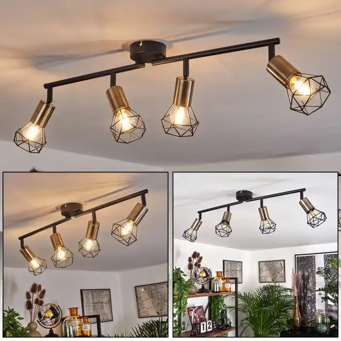 Baripada Plafondlamp Messing, Zwart, 4-lichts Uitverkoop