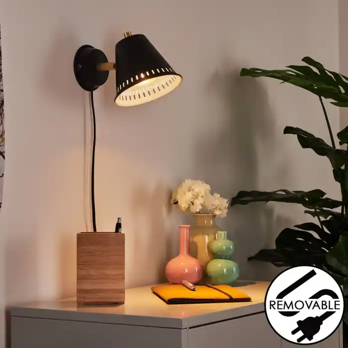 Iasoa Muurlamp Messing, Zwart, 1-licht Hoge Kwaliteit