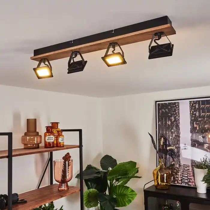 Giresta Plafondlamp LED Hout donker, Zwart, 4-lichts Op = Op