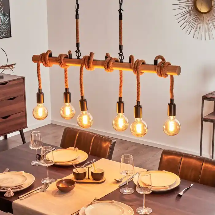 Vitlanda Hanglamp Bruin, Hout licht, Zwart, 6-lichts Betaalbaar
