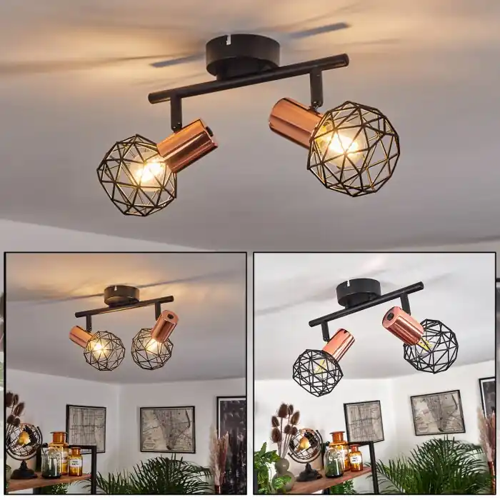 Favoriet Palmira Plafondlamp Koperkleurig, Zwart, 2-lichts