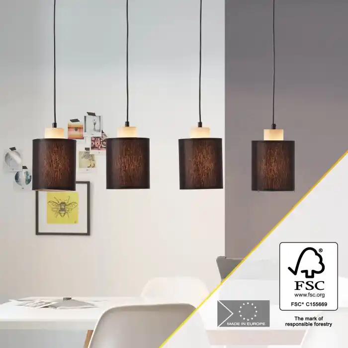 Brilliant Vonnie Hanglamp Hout licht, Zwart, 4-lichts Rechtstreeks Van De Fabrikant