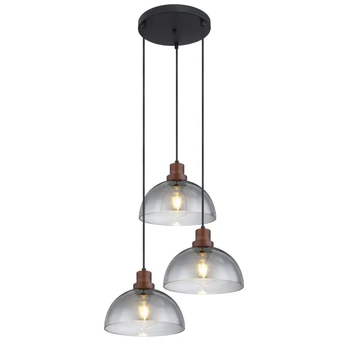 Globo SALSA Hanger Hout donker, Zwart, 3-lichts Fabrieksprijs