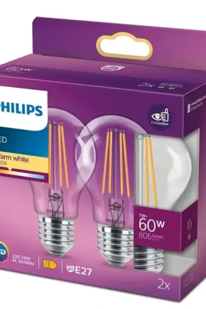Beperkt Aanbod Philips 2x LED E27 7 Watt 2700 Kelvin 806 Lumen