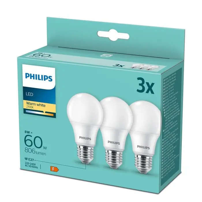 Philips 3x Set LED E27 8 Watt 2700 Kelvin 806 Lumen Lage Kosten