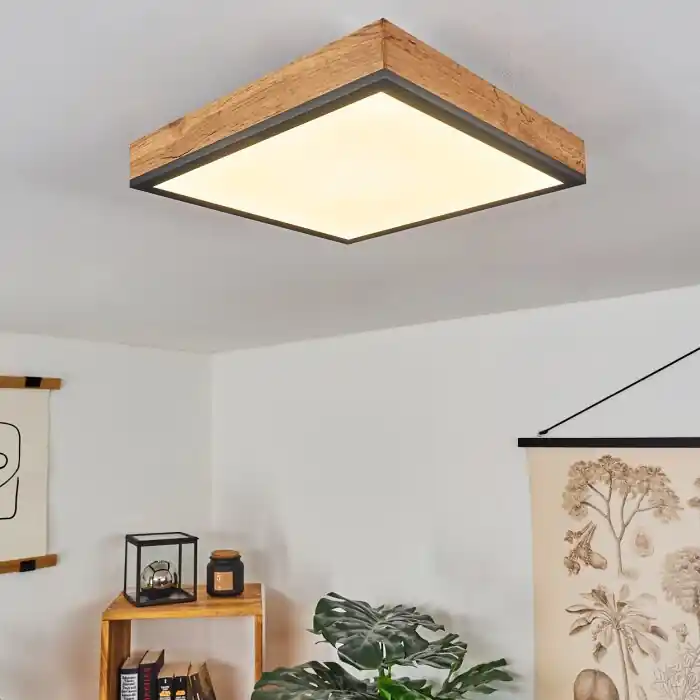 Salmi Plafondpaneel LED houtlook, Zwart, Wit, 1-licht Voordeelprijs