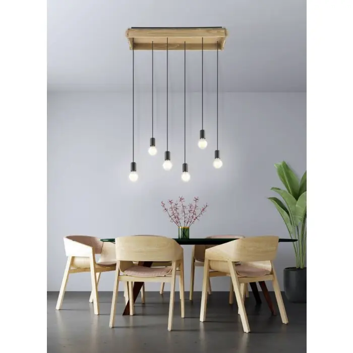 Voordeelprijs Eglo-Leuchten WOOTTON Hanglamp Bruin, Zwart, 6-lichts