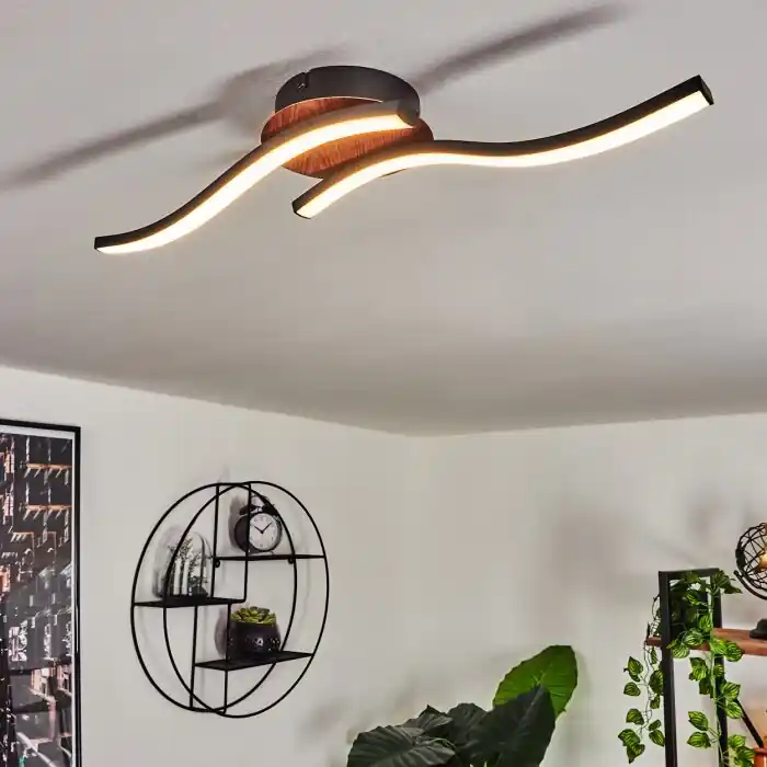 Odda Plafondlamp LED houtlook, Zwart, 2-lichts Voordeelprijs