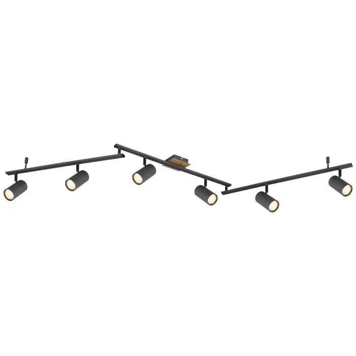 Voordeelprijs Globo ROBBY Plafondlamp Hout donker, Zwart, 6-lichts