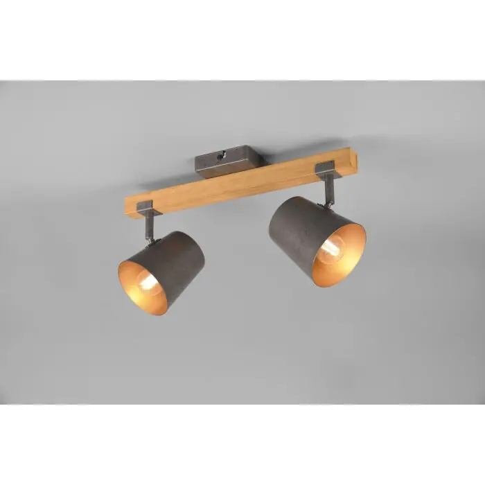 Beperkt Aanbod Trio-Leuchten Bell Plafondlamp Donkerbruin, Natuurlijke kleuren, Nikkel mat, 2-lichts