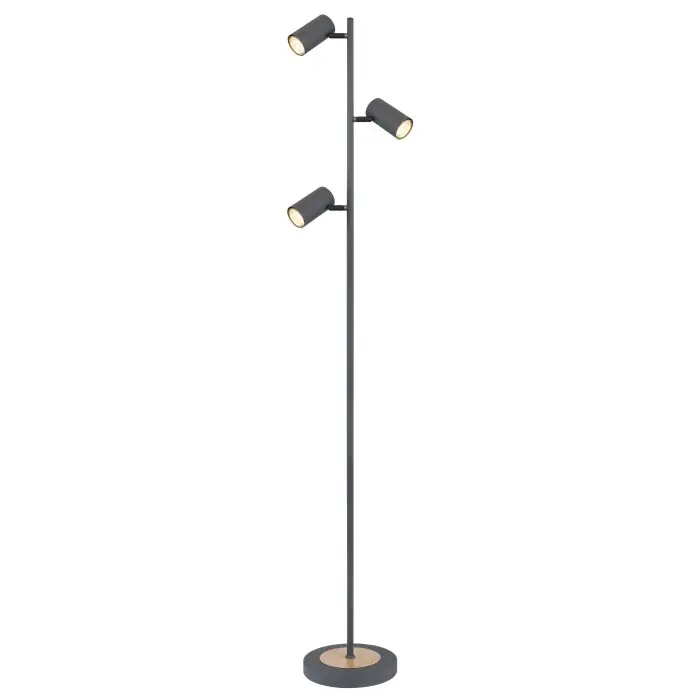 Dagaanbieding Globo ROBBY Staande lamp Antraciet, Hout donker, 3-lichts