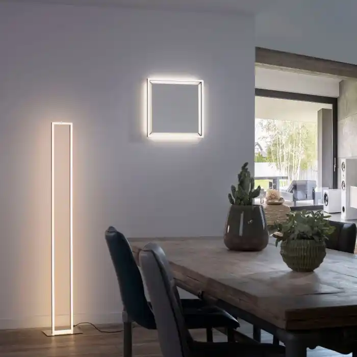 Exclusieve Aanbieding Paul-Neuhaus Q-KAAN Staande lamp LED Staal geborsteld, 2-lichts, Afstandsbediening