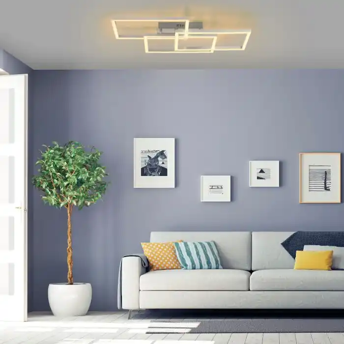 Betrouwbaar Leuchten-Direkt LOLAsmart-MAXI Plafondlamp LED Staal geborsteld, 3-lichts, Afstandsbediening, Kleurwisselaar