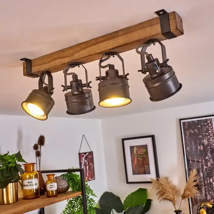 Goedkoop Pehefito Plafondlamp Grijs, Hout donker, Zwart, 4-lichts