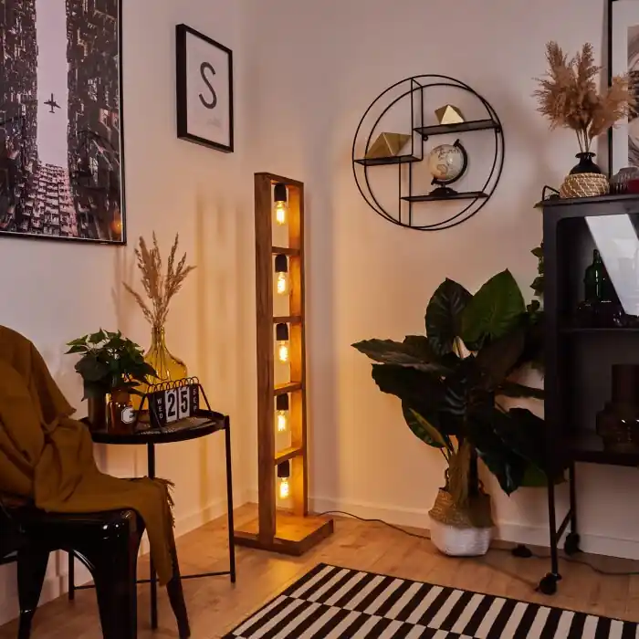 Lanny Staande lamp Hout donker, Zwart, 5-lichts Gereduceerde Prijs