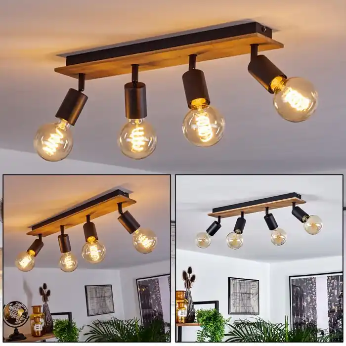 Gecertificeerd Maidford Plafondlamp Hout donker, Zwart, 4-lichts