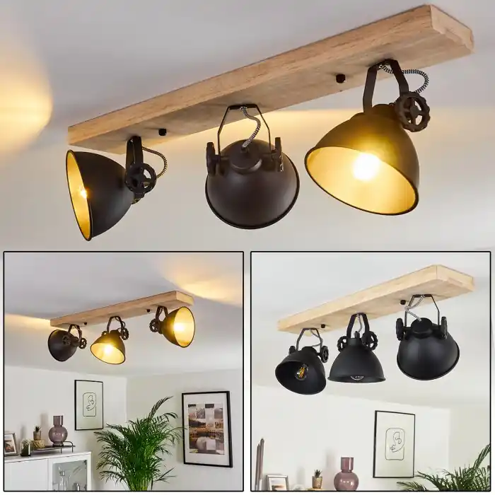 Svanfolk Plafondlamp Hout licht, Zwart, 3-lichts Goedkoop