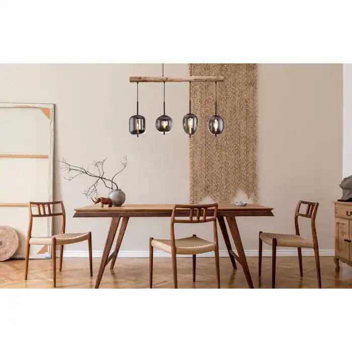 Globo BLACKY Hanger Hout donker, Zwart, 4-lichts Lage Prijs