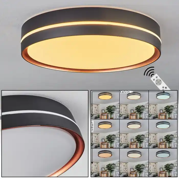 Direct Verzonden Cachalot Plafondlamp LED Koperkleurig, Zwart, 1-licht, Afstandsbediening, Kleurwisselaar