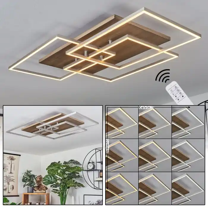 Blandford Plafondlamp LED Natuurlijke kleuren, Nikkel mat, Zilver, 3-lichts, Afstandsbediening Finale Uitverkoop