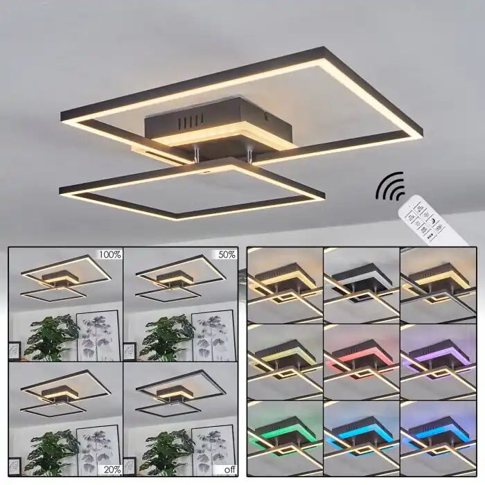 Gecertificeerd Lithgow Plafondlamp LED Zwart, 2-lichts, Afstandsbediening, Kleurwisselaar