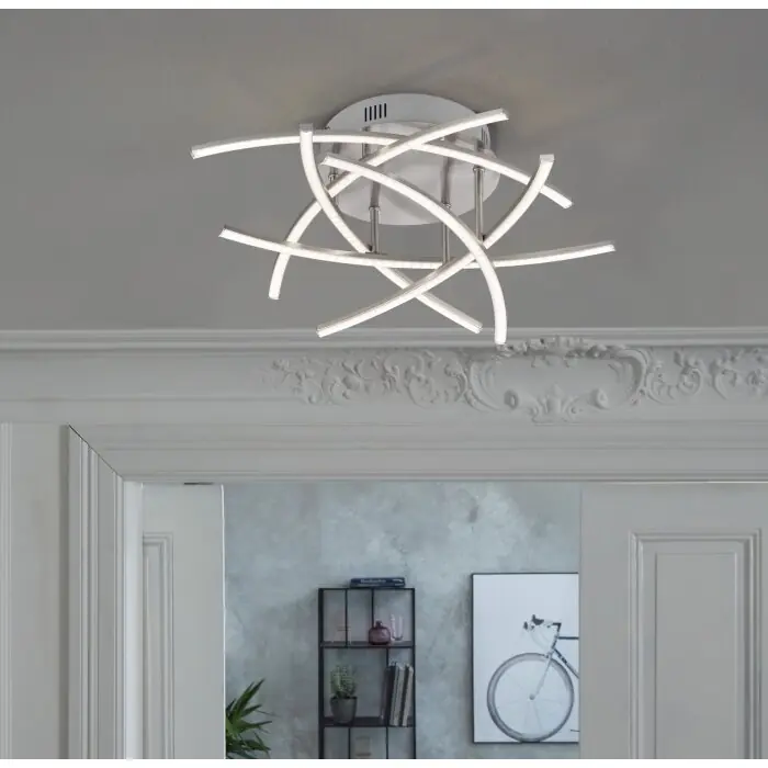 Fischer & Honsel Cross TW Plafondlamp LED Nikkel mat, 6-lichts, Afstandsbediening Meest Verkocht