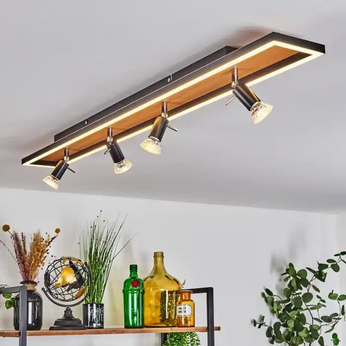 Deadwood Plafondlamp LED Bruin, Chroom, houtlook, Zwart, 5-lichts Favoriet