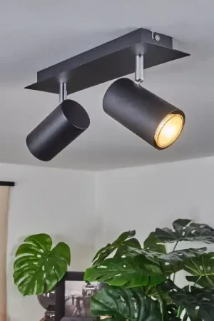 Zuoz Plafondlamp Chroom, Zwart, 2-lichts Korting